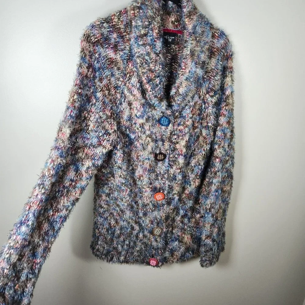 Vintage Colour Works Cardigan Sweater Womens M Multicolor Mohair Space Dye Y2K - Picture 4 of 13